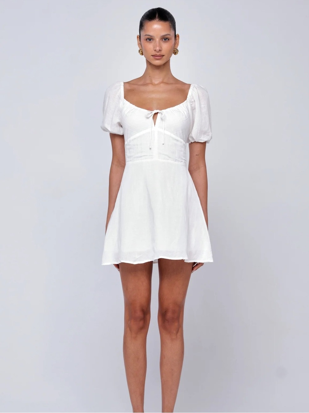 RESA White Puff Sleeve Mini Dress